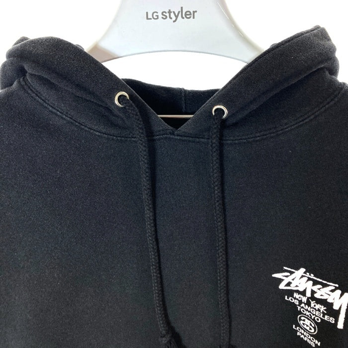 STUSSY ステューシー USA製 ワールドツアー プルオーバーパーカー ブラック sizeM 瑞穂店