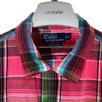 Polo Ralph Lauren ポロラルフローレン ANDY CAMP リネンコットン チェック 半袖 オープンカラーシャツ ピンク sizeXL 瑞穂店