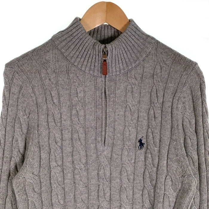 POLO Ralph Lauren ラルフローレン ケーブルニット ウールブレンド クォータージップセーター ライトグレー Size M 福生店