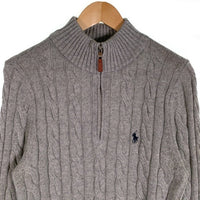 POLO Ralph Lauren ラルフローレン ケーブルニット ウールブレンド クォータージップセーター ライトグレー Size M 福生店