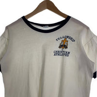 70's 80's Champion チャンピオン バータグ FFELLOWSHIP CHRISTIAN ATHLETES リンガー Tシャツ ホワイト ネイビー Size M 福生店