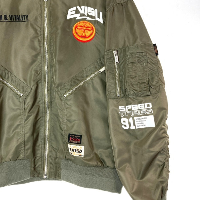EVISU エヴィス ロゴ＆家紋刺繍MA-1ボンバージャケット 2ESHTM3JK232LFNY オリーブ sizeL 瑞穂店