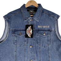 HARLEY DAVIDSON ハーレーダビッドソン BAR & SHIELD LOGO DENIM VEST デニムベスト ワッペン 刺繡 ライトブルー Size XL 福生店
