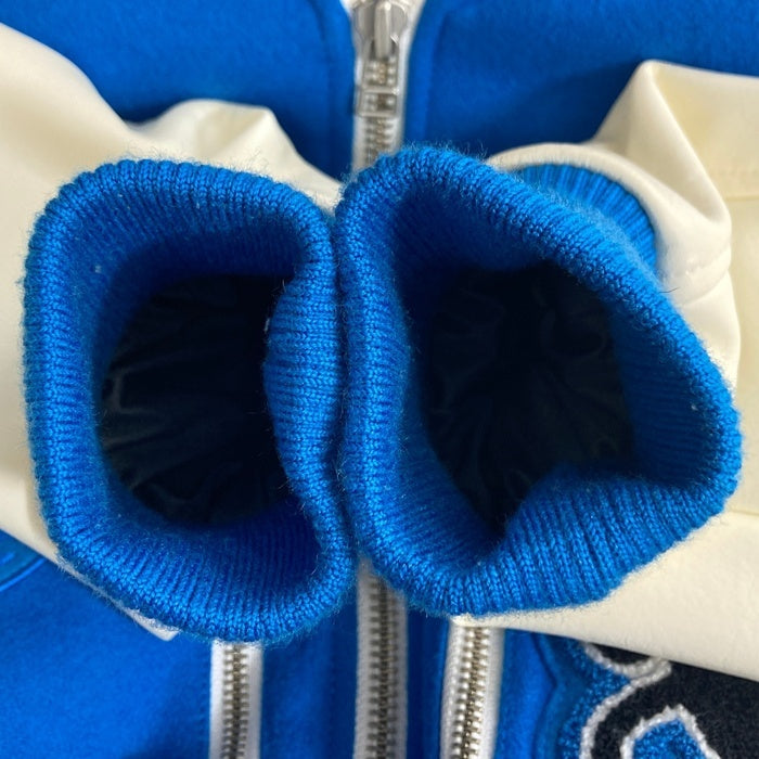 adidas アディダス ジップアップ スタジャン ワッペン ブルー 袖フェイクレザー O34630 Size S 瑞穂店