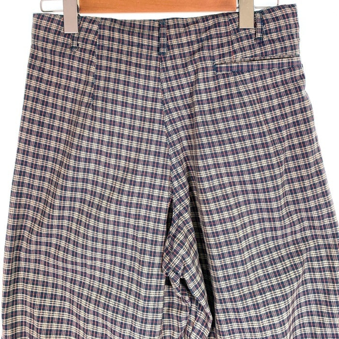 80's STUSSY ステューシー コットン チェック柄 1タックスラックス パンツ ベージュ ネイビー USA製 黒タグ Size 31 福生店