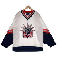 CCM シーシーエム Newyork Rangers ニューヨーク レンジャース NHL ホッケーシャツ 七分丈 ラグランスリーブ ホワイト ネイビー レッド カナダ製 Size L 福生店