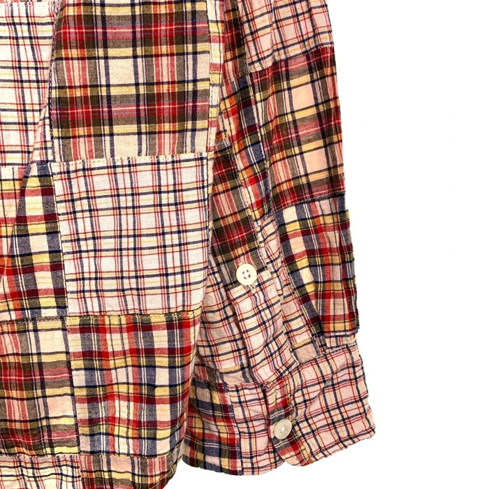 90's STUSSY ステューシー コットン パッチワークチェックシャツ 長袖 ドラゴン刺繡 マルチ インド製 紺タグ Size L 福生店