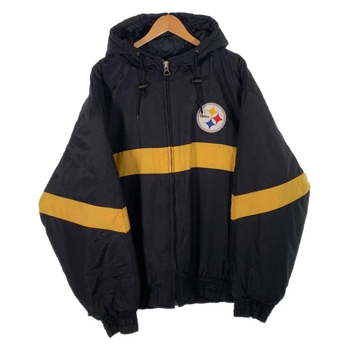 90's LOGO7 NFL Steelers スティーラーズ ナイロン ジップアップジャケット パーカー 中綿 ブラック Size XL 福生店