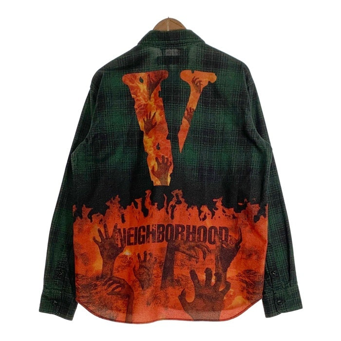 NEIGHBORHOOD ネイバーフッド 19SS VLONE ヴィーローン NHVL.LUMBERS/C-SHIRT LS ランバーチェックシャツ フレイムスカルプリント フランネル グリーン 191BEVLN-SHM01S Size L 福生店