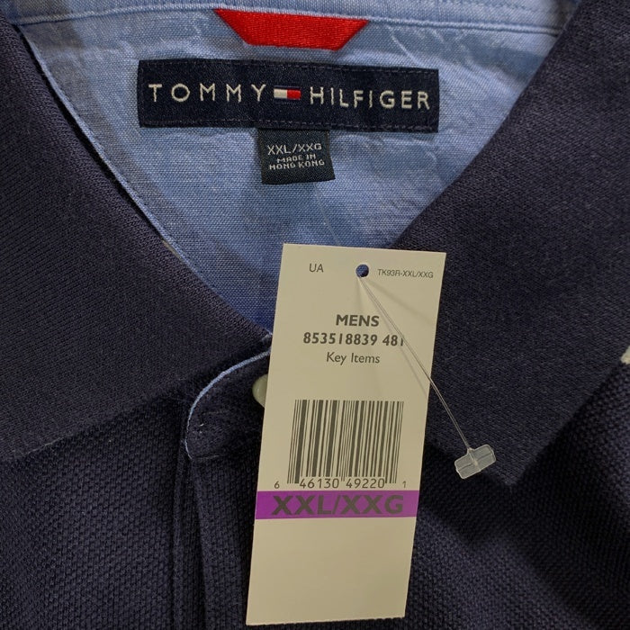 TOMMY HILFIGER トミーヒルフィガー 鹿の子 ボーダー ポロシャツ ネイビー Size XXL 福生店