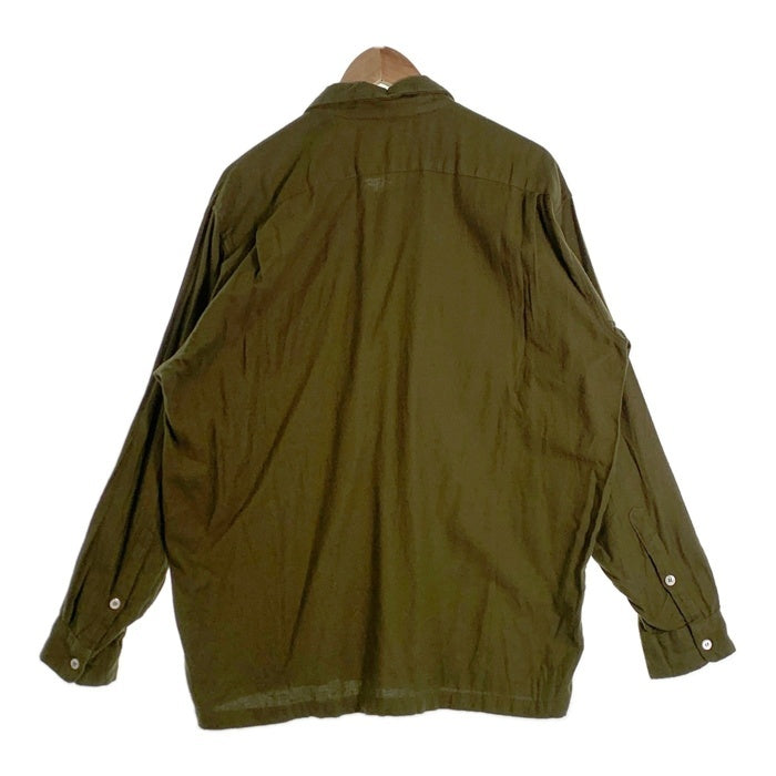 80's STUSSY ステューシー コットン オープンカラーフランネルシャツ 長袖 プレーン オリーブグリーン USA製 黒タグ Size M 福生店