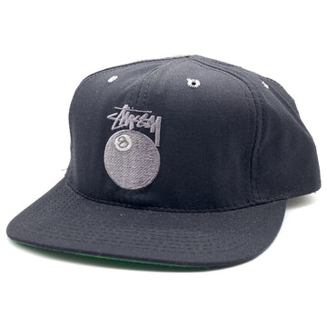 90's STUSSY ステューシー CAPZ 8ボール刺繡 6パネルキャップ スナップバック ブラック ホワイト オールド 白タグ USA製 福生店