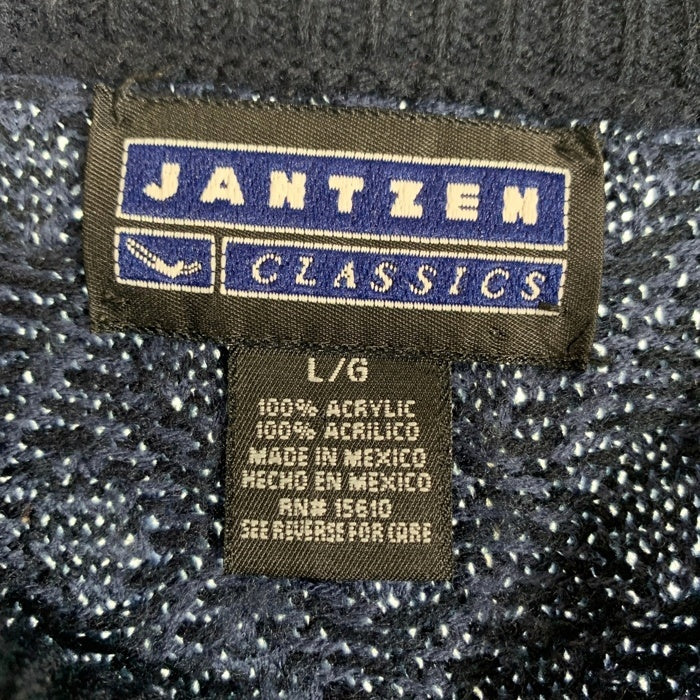 JANTZEN ジャンセン 格子柄 アクリルニットセーター ネイビー メキシコ製 Size L 福生店