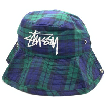 80's~ STUSSY ステューシー チェックロールアップハット スナップボタン グリーン ネイビー ブラックウォッチ USA製 黒タグ Size M 福生店