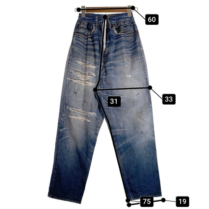 US アス Fake Vintage Denim Easy Pants フェイクヴィンテージデニム イージーパンツ 転写プリント インディゴ ライトブルー Size F 福生店