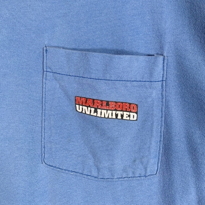 90's Marlboro マルボロ UNLIMITED コヨーテ バックプリント ポケットTシャツ ライトブルー USA製 Size F 福生店