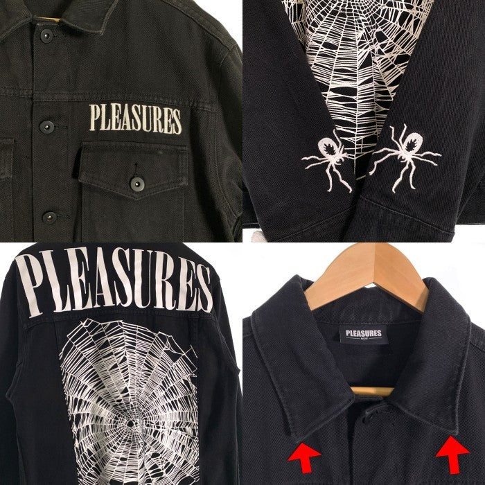 PLEASURES プレジャーズ WEB DENIM JACKET ウェブデニムジャケット ブラック 刺繡 プリント Size S 福生店