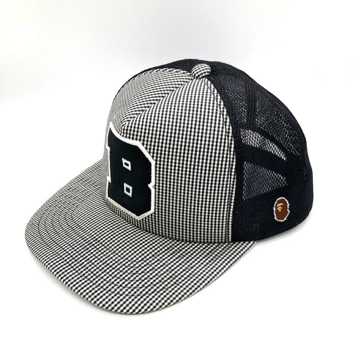 A BATHING APE アベイシングエイプ Bワッペン チェック メッシュキャップ ブラック 瑞穂店