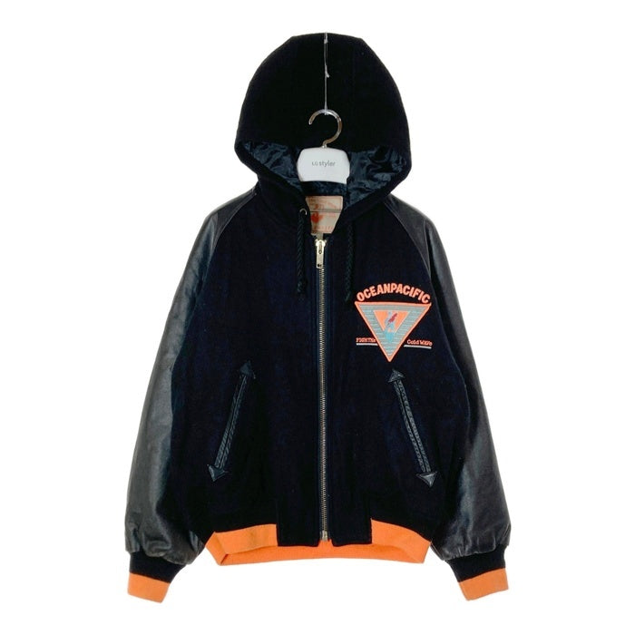 OCEAN PACIFIC オーシャンパシフィック 90's フード付き ウール 袖レザー スタジャン ブラック size- 瑞穂店