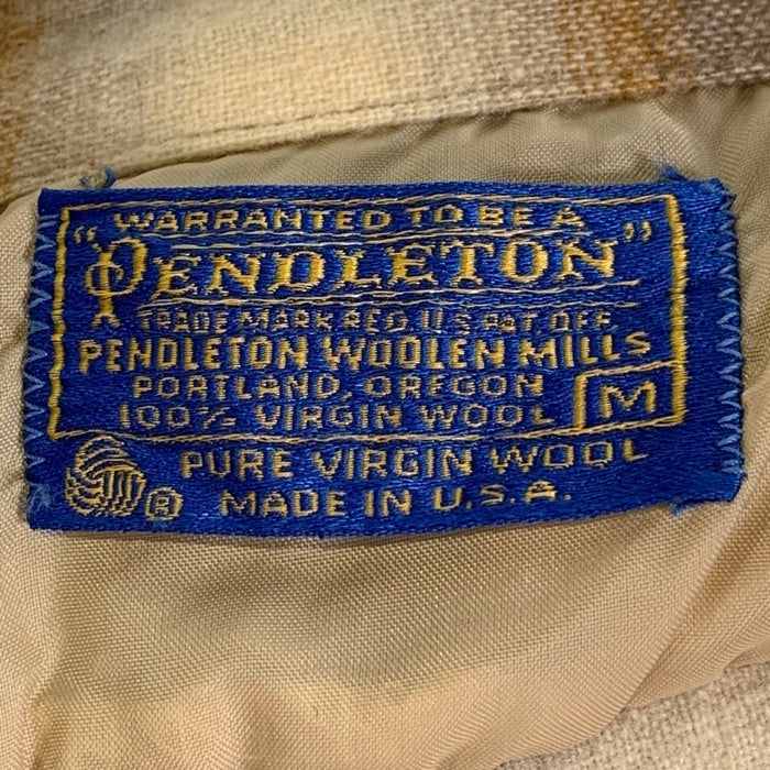 70's PENDLETON ペンドルトン ウール ボードシャツ オープンカラー シャドーチェック オンブレ ブラウン クリーム USA製 Size M 福生店