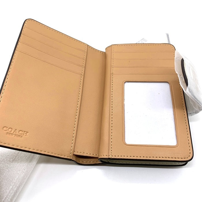 COACH コーチ CF401 ミディアム コーナー ジップ ウォレット・シグネチャー キャンバス・ハート チェリー プリント 二つ折り財布 ベージュ ホワイト 福生店