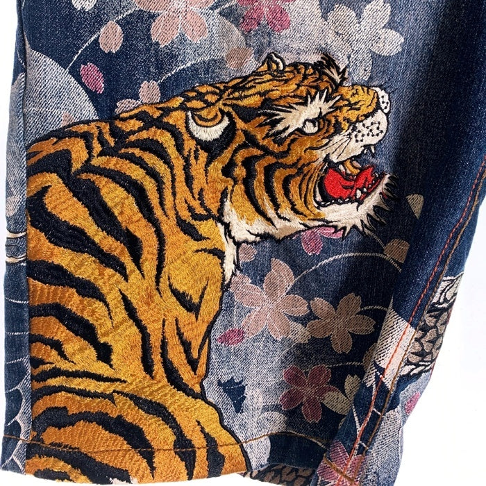 華鳥風月 カチョウフウゲツ ジッパーフライ デニムショートパンツ インディゴ 龍 虎 桜 Size 36 福生店