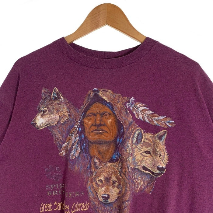 90's SPIRIT BROTHERS インディアン プリントTシャツ パープル USA製 Hef-T Size XL 福生店