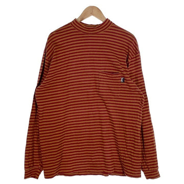 80's STUSSY ステューシー モックネック ボーダーポケットロングスリーブTシャツ レッド オレンジ USA製 黒タグ Size L 福生店