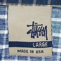 STUSSY ステューシー  銀タグ USA製 ボタンダウン 半袖 チェックシャツ ブルー sizeL 瑞穂店