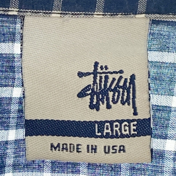 STUSSY ステューシー  銀タグ USA製 ボタンダウン 半袖 チェックシャツ ブルー sizeL 瑞穂店