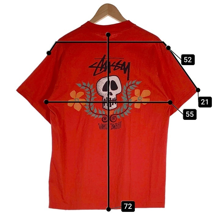 80's STUSSY ステューシー Skull Flouwer スカルフラワー 半袖 Tシャツ レッド USA製 Size XL 福生店