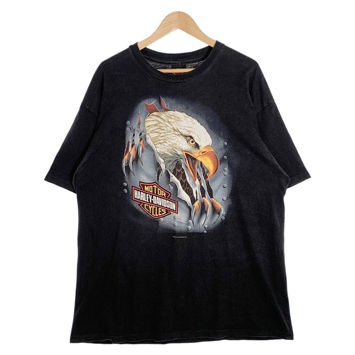 90's HARLEY-DAVIDSON ハーレーダビッドソン イーグル エンブレム バイク プリントTシャツ ブラック USA製 Size XL 福生店