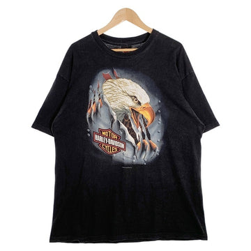 90's HARLEY-DAVIDSON ハーレーダビッドソン イーグル エンブレム バイク プリントTシャツ ブラック USA製 Size XL 福生店