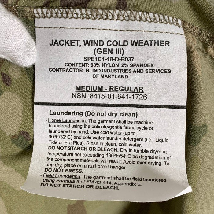 U.S.ARMY 米陸軍 GEN3 LEVEL4 WIND JACKET ウィンドジャケット カモフラージュ ソフトシェル 18年会計 8415-01-641-1726 Size M-R 福生店