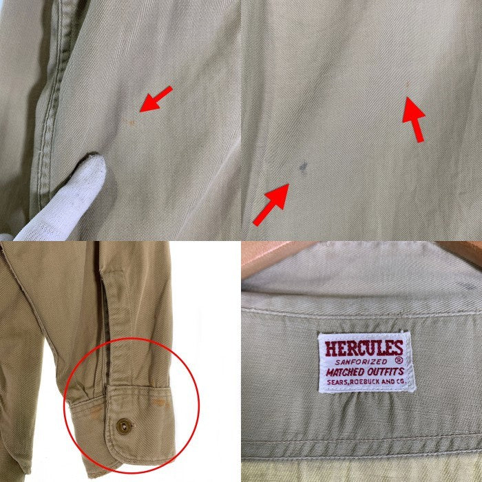 50’s HERCULES ヘラクレス マチ付き ワークシャツ カーキ Size M 相当 福生店