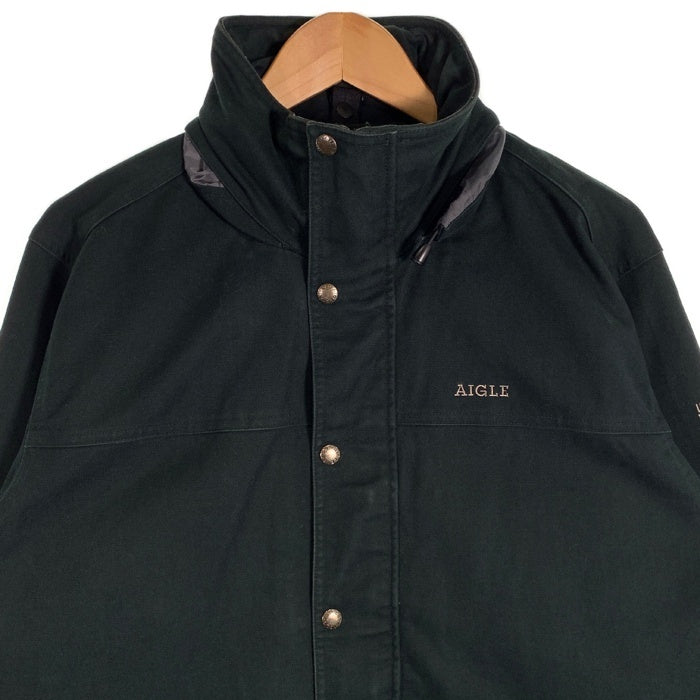 AIGLE エーグル コットン ジップアップジャケット スタンドカラー フード収納 グリーン 8504-47425 Size M 福生店