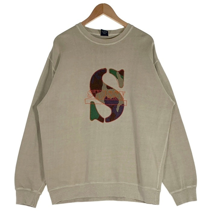 90's STUSSY ステューシー カモフラージュ Sロゴ スウェットシャツ ベージュ Size L 福生店