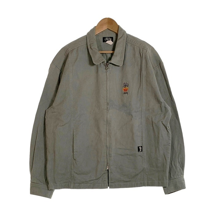 80's STUSSY ステューシー コットンツイル ジップアップジャケット ミントグリーン 刺繡ロゴ 黒タグ Size L 福生店