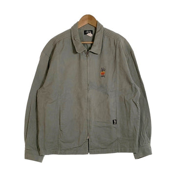 80's STUSSY ステューシー コットンツイル ジップアップジャケット ミントグリーン 刺繡ロゴ 黒タグ Size L 福生店