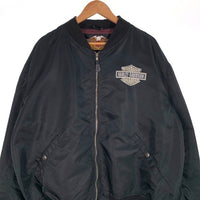 90's Harley-Davidson ハーレーダビッドソン 95周年 プリント ナイロンブルゾン リブ ブラック USA製 Size XXL 福生店