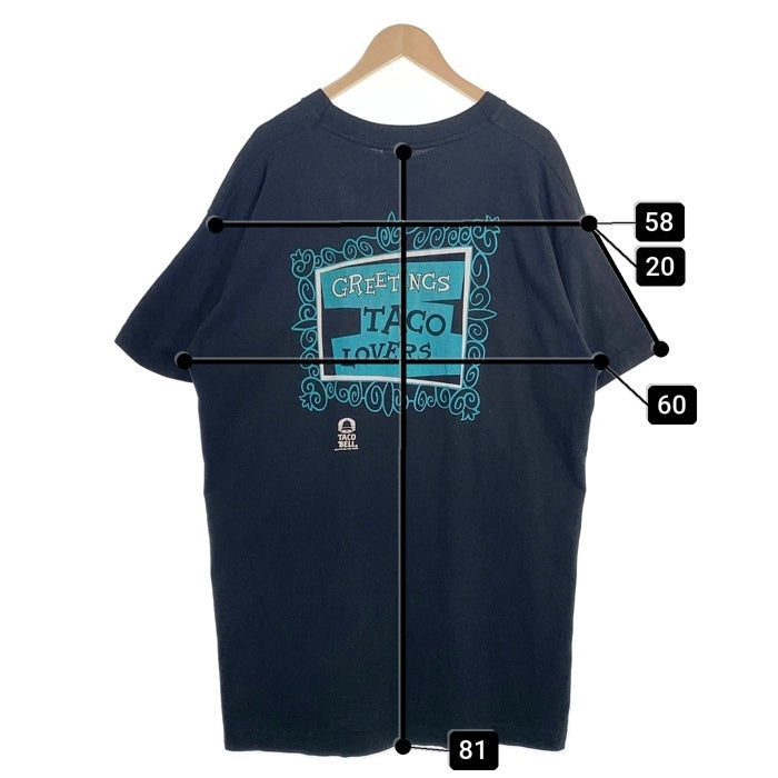 90's TACO BELL タコベル GREETINGS TACO LOVERS プリントTシャツ ブラック FRUIT USA製 Size XXL 福生店