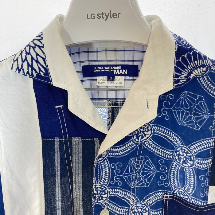 JUNYA WATANABE COMME des GARCONS MAN ジュンヤワタナベ コムデギャルソンマン WO-B049 AD2014 和柄 パッチワーク 半袖シャツ ブルー sizeS 瑞穂店