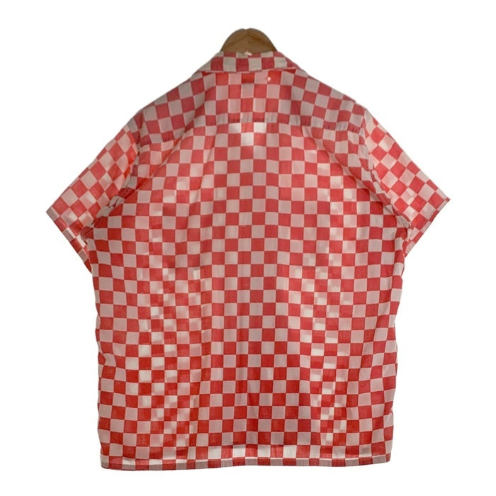 50's CHECKER FLAG チェッカーフラッグ 半袖 オープンカラーシャツ コットン レッド ホワイト Size L 福生店