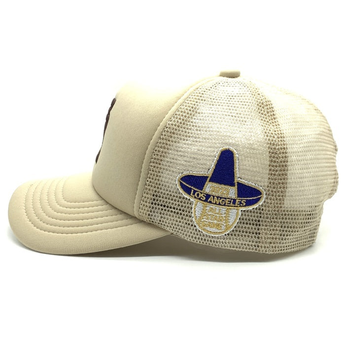UNIFORM STUDIOS ユニフォームスタジオ MLB ロサンゼルスドジャース 反転ロゴ メッシュキャップ トラッカー スナップバック ベージュ 福生店