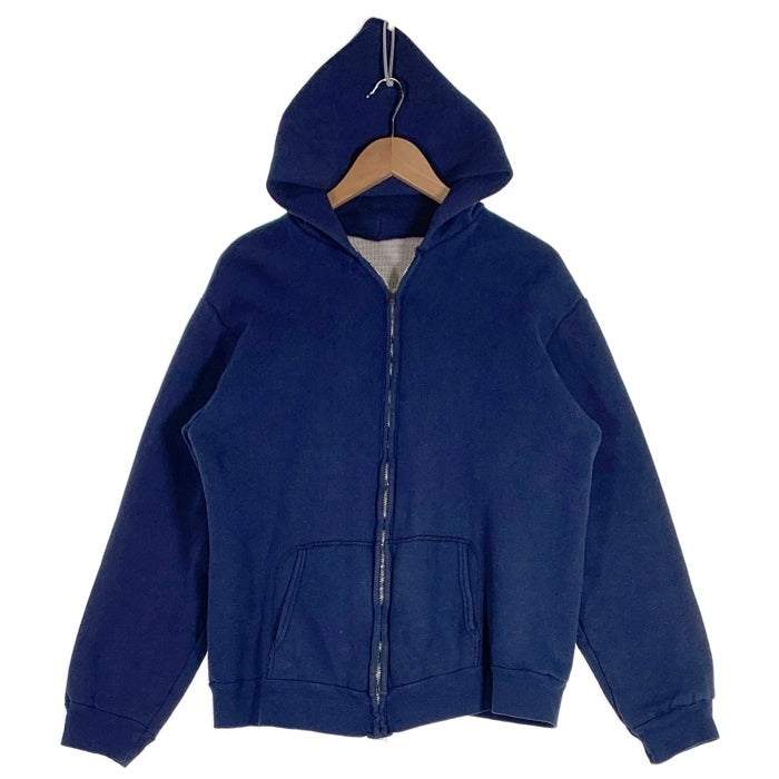 50's 60's ブランド不明 ダブルフェイス 裏サーマル 片爪 ジップアップ フーディー パーカー ネイビー Size XL相当 福生店