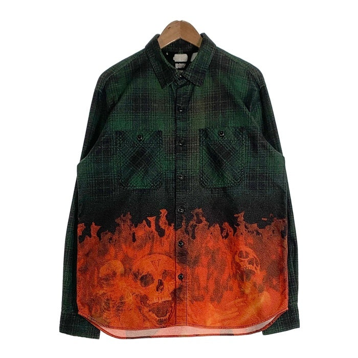 NEIGHBORHOOD ネイバーフッド 19SS VLONE ヴィーローン NHVL.LUMBERS/C-SHIRT LS ランバーチェックシャツ フレイムスカルプリント フランネル グリーン 191BEVLN-SHM01S Size L 福生店