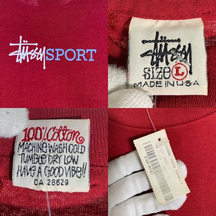 90's STUSSY ステューシー BASIC-S Tee Sプリント Tシャツ ボルドー USA製 白タグ デッドストック Size L 福生店