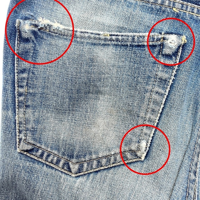 DENIME ドゥニーム 推定旧ドゥニーム コインポケット耳付き Vステッチ 月桂樹ボタン セルビッジ デニムパンツ ライトインディゴ size- 瑞穂店