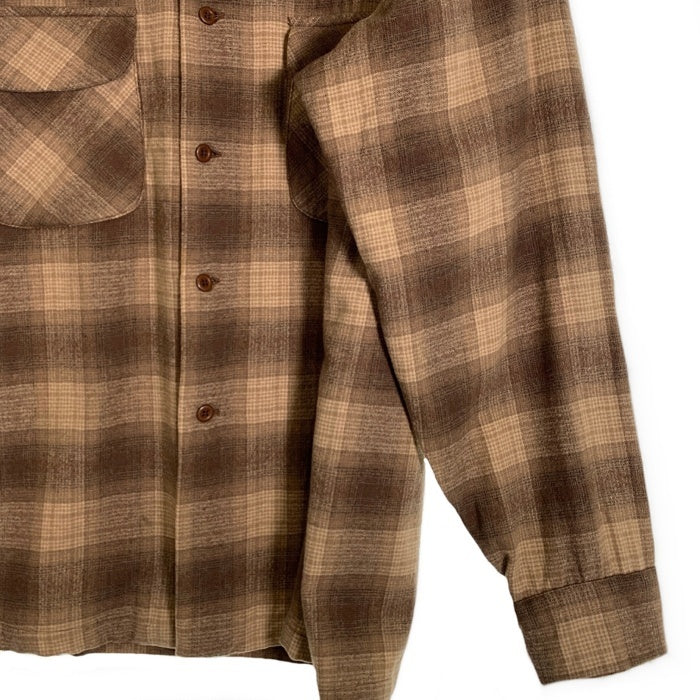 70's PENDLETON ペンドルトン Board Shirts ボードシャツ オンブレチェック ウール ベージュ ブラウン シャドー USA製 Size XL 福生店