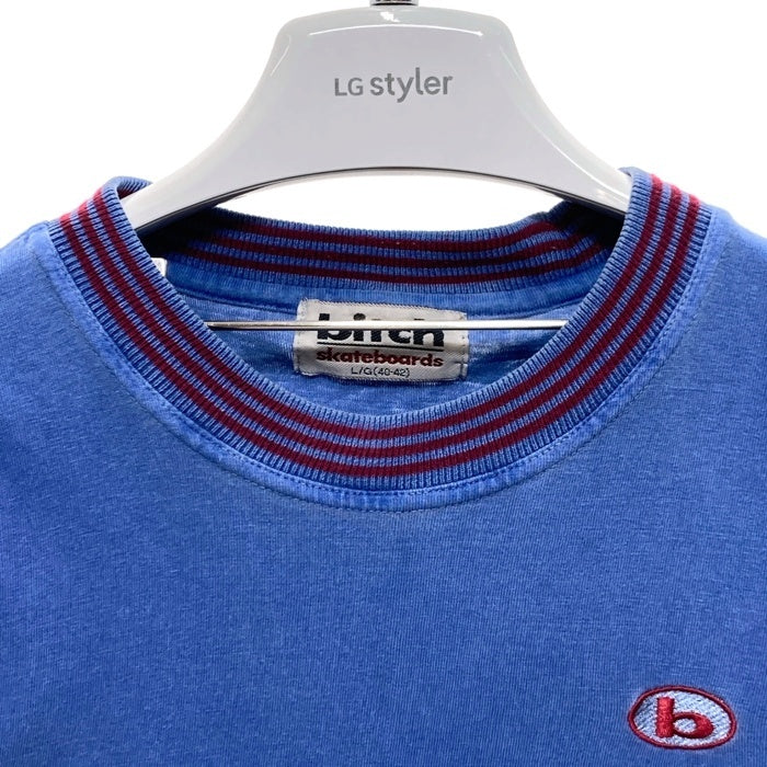 bitch skatebords ビッチ スケートボードズ 90's 首元ストライプ 胸ワンポイント Tシャツ ブルー sizeL 瑞穂店